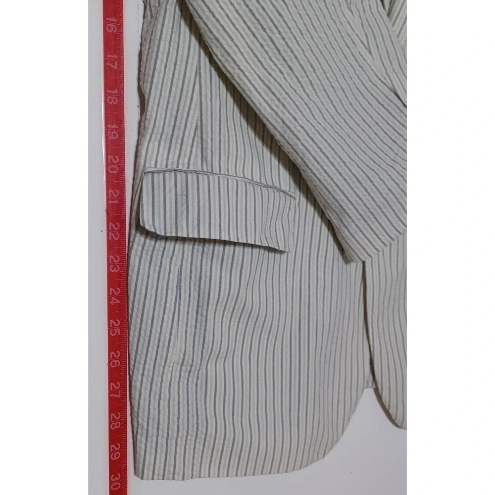 Alan Flusser Mens 42R Blue Stripe Seersucker Blazer Resort Cruise Wedding Guest